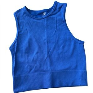 AURA Blue Ribbed Cropped Tank Top - S/M